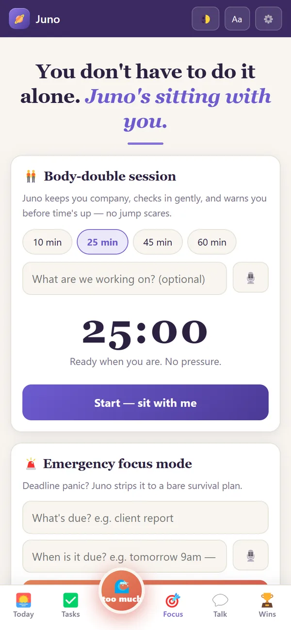 Juno focus: a 25-minute body-double session