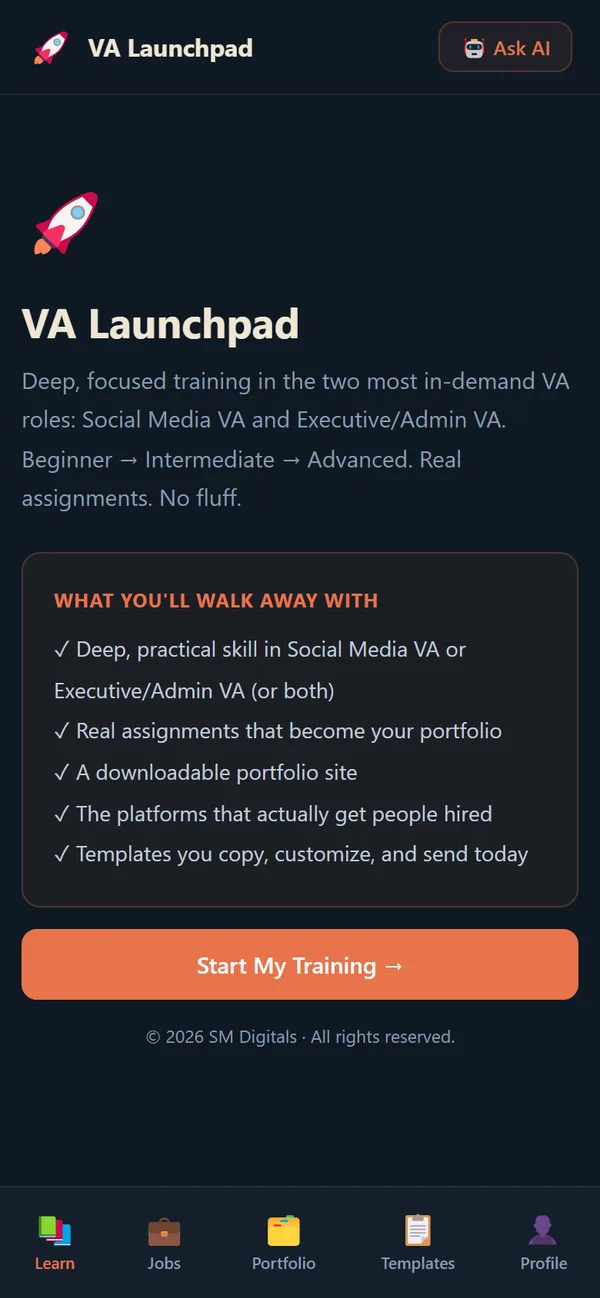 VA Launchpad home screen: what you will walk away with